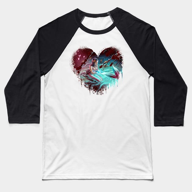 Sapphire Serenity: A Mermaid's Touch Painting (Heart) Baseball T-Shirt by DJ45Artworks